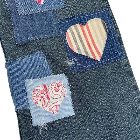 Patched Boho Jeans Pink Hearts Wide Leg Upcycled Denim Womens 4 Hydraulic - Picture 8 of 13